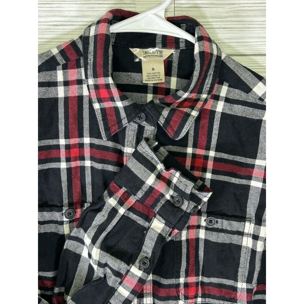 Woman's Duluth Trading Co Flannel Button Down Shirt Size‎ Small Black White Red